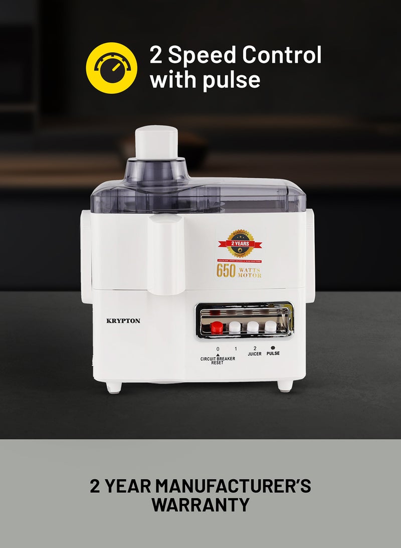 KRYPTON Multifunctional 4 In 1 Juicer and Food Processor, Blender, Chopper & Grinder With Big Capacity Jar, 2 Speed Control with Pulse Function, Overheat Protection and Stainless Steel Grater 1.8 L 650 W KNB6021NV White - Image 5