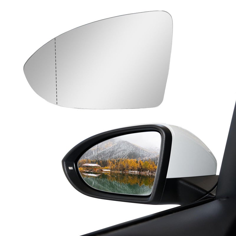 Driver Left Side Heated Mirror Glass Compatible With Volkswagen VW Golf MK7 GTI R SportWagen Alltrack Jetta
