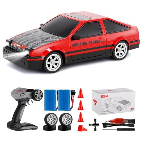 GoolRC RC Drift Car, 1:16 Scale Remote Control Car, 4WD RC Cars, 30KM/H High Speed RC Racing Car with LED Lights and Drifting Tire for Kids and Adults (Red) - Image 1