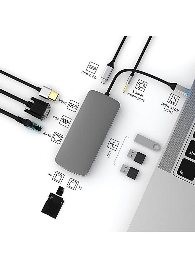 10 in 1 USB TypeC HUB Two USB Port 2.0 USB 3.0 Space Grey
