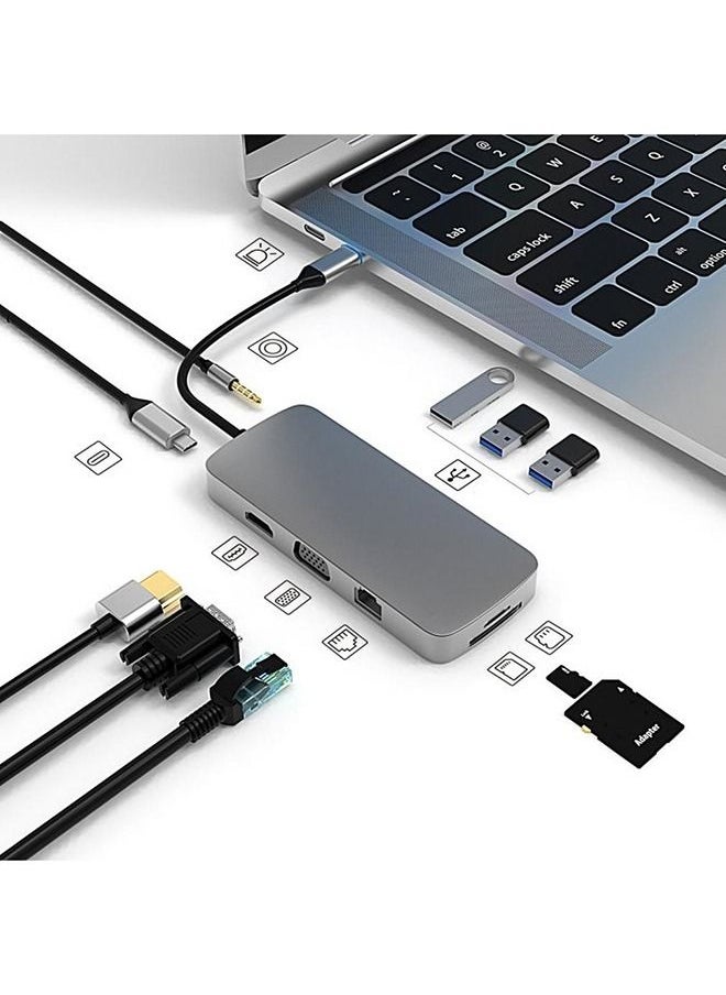 10 in 1 USB TypeC HUB Two USB Port 2.0 USB 3.0 Space Grey