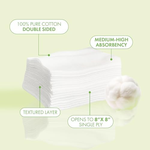 Intrinsics Large Cotton Squares (200 Count) – 4x4” 8-Ply Medium-High Absorbency Pads, Lint-Free Hypoallergenic Cotton for Face, Makeup Removal, Skincare, and Spa Use - Image 2