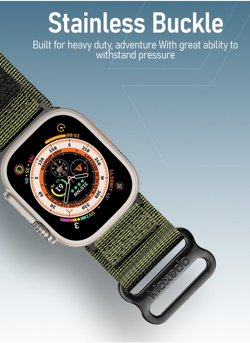 Moxedo Moxedo MX23 Rugged Strap Breathable Nylon Braided Sports Band Compatible with Apple Watch Band Series 8/7/6/5/4/3/2/1/SE Ultra Woven Loop Design for 44mm/45mm/49mm - Green  - Image 2