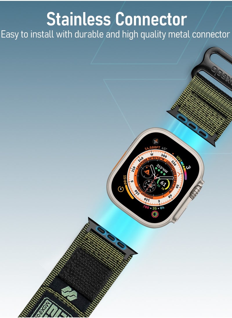 Moxedo Moxedo MX23 Rugged Strap Breathable Nylon Braided Sports Band Compatible with Apple Watch Band Series 8/7/6/5/4/3/2/1/SE Ultra Woven Loop Design for 44mm/45mm/49mm - Green  - Image 5