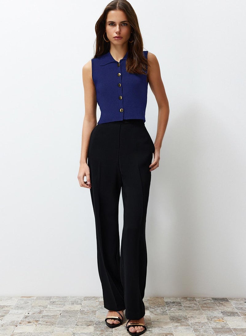 trendyol Navy Blue Premium Yarn / Special Yarn Crop Vest Look Knitwear Sweater - Image 2