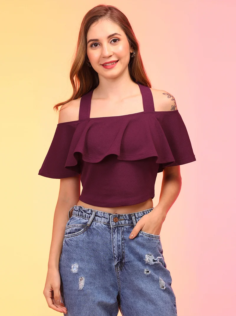 Women Off Shoulder Bardot Crop Top