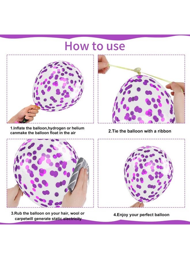 بيابيان بالونات بيابيان الوردية والأرجوانية، 50 قطعة من بالونات الكونفيتي الوردية الأرجوانية مقاس 12 بوصة، بالونات لاتكس وردية أرجوانية معدنية مع شريط، بالونات حفلات للفتيات وأعياد الميلاد وحفلات استقبال المولود وحفلات الزفاف - Image 3