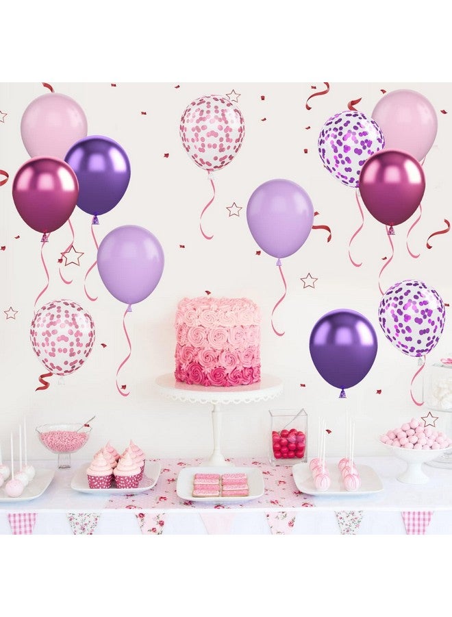 بيابيان بالونات بيابيان الوردية والأرجوانية، 50 قطعة من بالونات الكونفيتي الوردية الأرجوانية مقاس 12 بوصة، بالونات لاتكس وردية أرجوانية معدنية مع شريط، بالونات حفلات للفتيات وأعياد الميلاد وحفلات استقبال المولود وحفلات الزفاف - Image 4