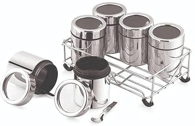 VISAXMI Stainless Steel Spice Container Set with Stand | 6-Piece Masala Box with Spoon | Steel Spice Jars for Kitchen Storage | Masala Container for Kitchen - Image 3