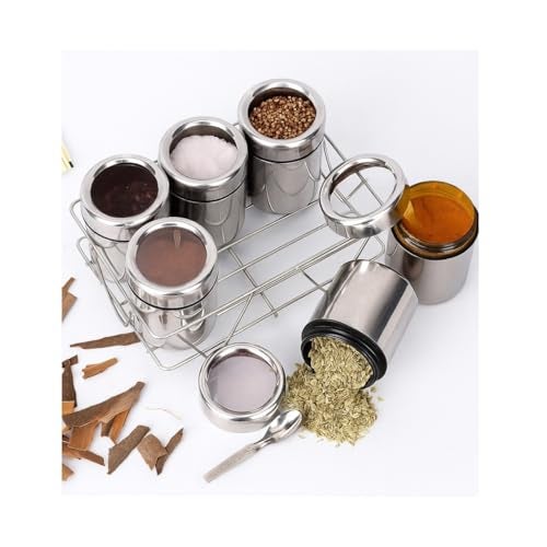 VISAXMI Stainless Steel Spice Container Set with Stand | 6-Piece Masala Box with Spoon | Steel Spice Jars for Kitchen Storage | Masala Container for Kitchen - Image 5