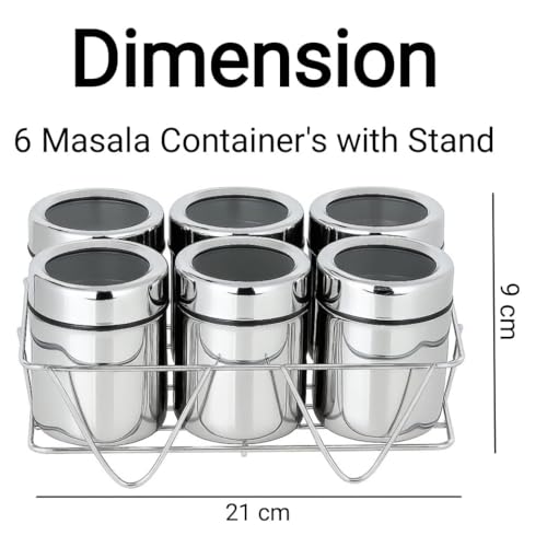 VISAXMI Stainless Steel Spice Container Set with Stand | 6-Piece Masala Box with Spoon | Steel Spice Jars for Kitchen Storage | Masala Container for Kitchen - Image 2