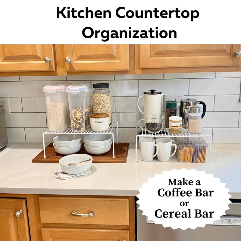 إيفلوتس منظم / رف سلكي لخزانة المطبخ من Evelots - 4 عبوات من رافعات الرف المعدنية الكبيرة القوية - مضاعفة مساحة العداد الخاصة بك - رائعة لمخزن مجمد المطبخ والحمام - مقاومة للصدأ - أبيض - Image 4