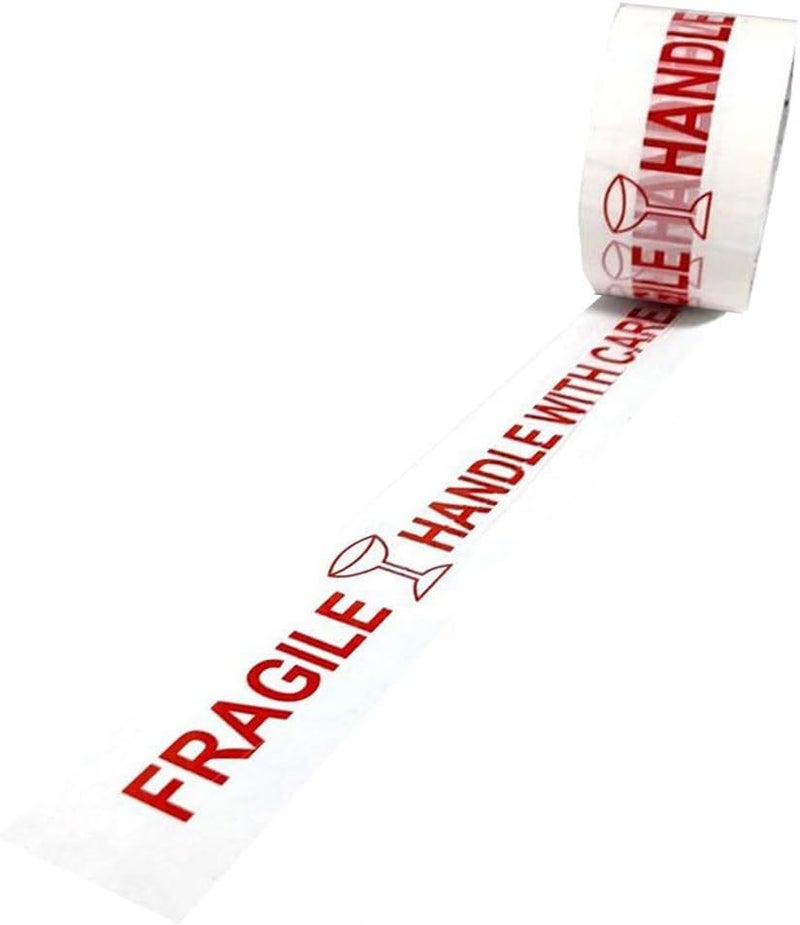 مارك شريط هش 48 مم × 60 ياردة بمقبض شديد التحمل مع شريط تحذيري للعناية بصناديق التعبئة والكرتون والتغليف والشحن وشريط النقل [لفة واحدة] - Image 1