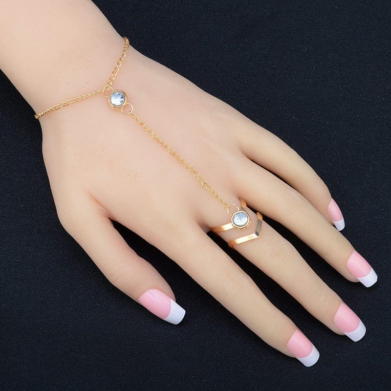 INENIMARTJ Gold Hand Chain Bracelet for Women Ring Bracelet Hand Chain Butterfly Crystal Finger Chain Bracelet Rhinestone Hand Chain Ring Bracelets Boho Slave Bracelet Hand Jewelry (A) - Image 5