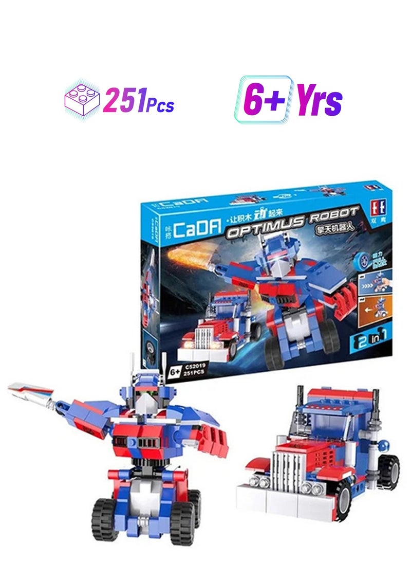 CaDA CaDA 2 in 1 Car Toy Building Blocks Blue & Red Optimus Robot  C52019W 251pcs for +6 Years old  - Image 1