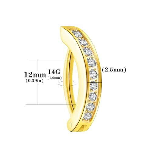 VOJO 14G G23 Titanium Clicker Belly Button Ring,10/12mm Reverse Curved Hoop Navel Barbell Piercing Jewelry (Gold Diamonds,14G 12mm) - Image 5