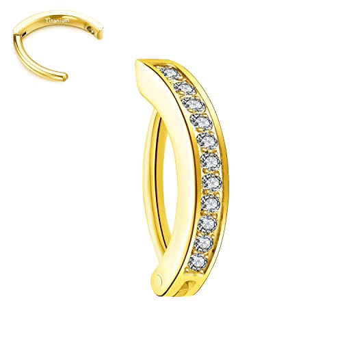 VOJO 14G G23 Titanium Clicker Belly Button Ring,10/12mm Reverse Curved Hoop Navel Barbell Piercing Jewelry (Gold Diamonds,14G 12mm) - Image 1