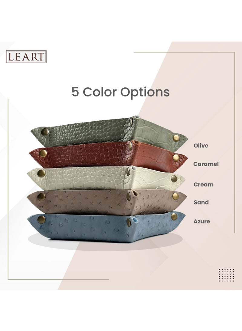 LeArt Leather Valet Tray - Small & Compact Catchall Tray | Desk, Bedside, Home Entrance Entryway Organizer | Leather Tray for Keys, Coins, Stationary, Jewellery (Caramel | Crocodile Texture) - Image 5