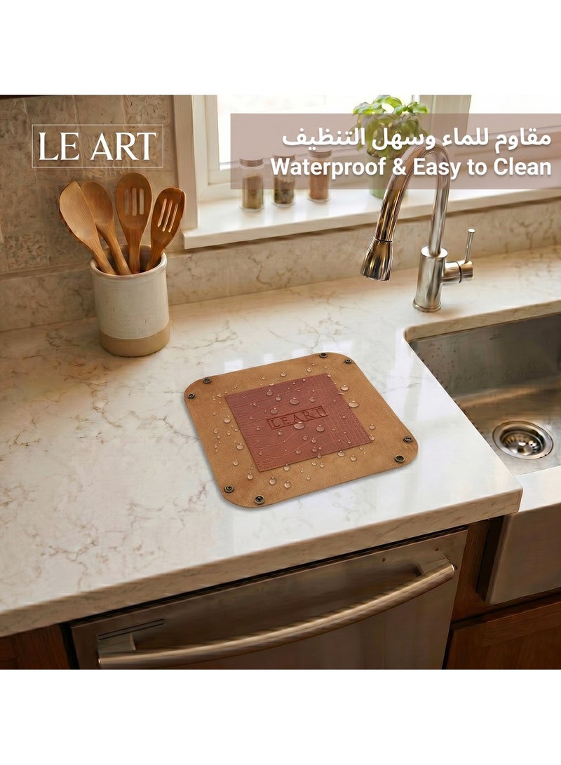 LeArt Leather Valet Tray - Small & Compact Catchall Tray | Desk, Bedside, Home Entrance Entryway Organizer | Leather Tray for Keys, Coins, Stationary, Jewellery (Caramel | Crocodile Texture) - Image 5