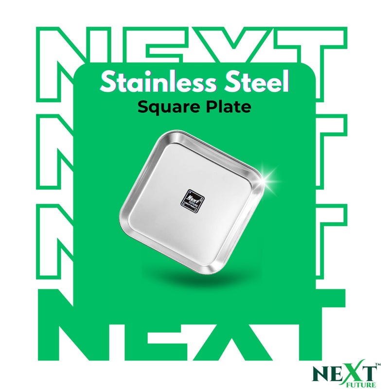 Next Future Stainless Steel Breakfast/Lunch/Dinner Plate Set of 6 with High Shiny Polish (Heavy Gauge) Medium Size Square Plates - Diameter: 8 Inches/ 21 cms - Image 4