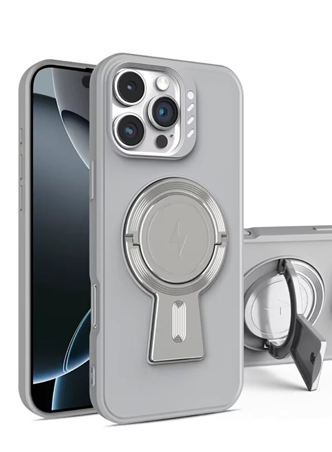 Magnetic Cover for iPhone 16 Pro Max With Y-shape Holder MagSafe Rugged Shockproof Phone Case, Support Wireless Charging, Heavy Duty Protection Matte PC Anti -Scratch Ultra Thin Standing Phone Case For iPhone 16 Pro Max  (Grey) 