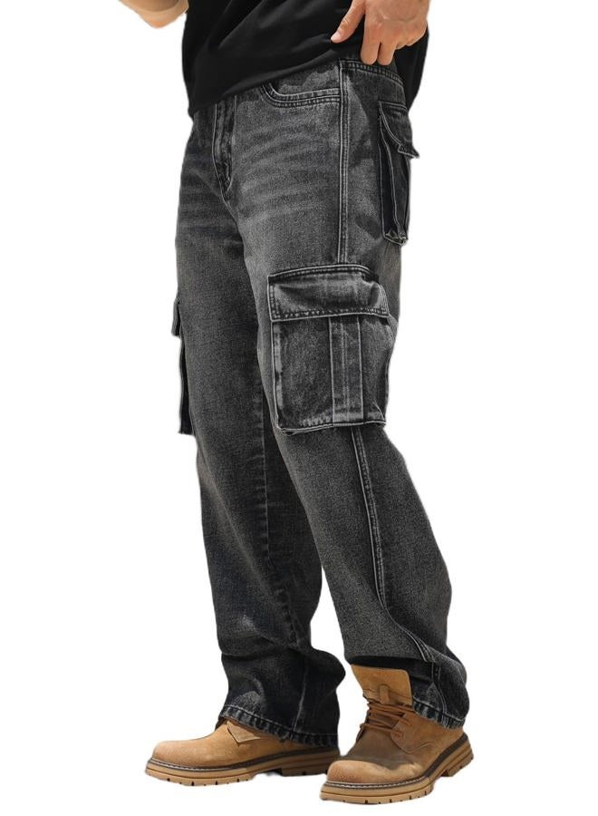 Nutriangee Men's Casual Baggy Cargo Workwear Jeans Loose Fit Straight Leg Hip Hop Denim Pants, Black, 30 - Image 1
