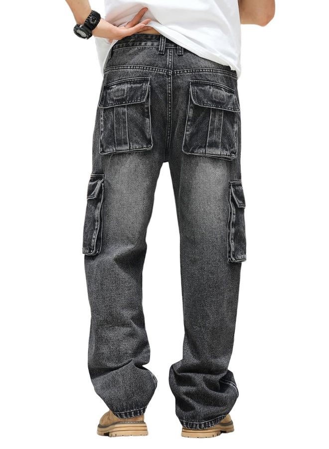 Nutriangee Men's Casual Baggy Cargo Workwear Jeans Loose Fit Straight Leg Hip Hop Denim Pants, Black, 30 - Image 4