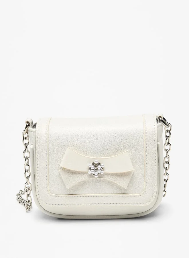 Flora Bella By Shoexpress Bow Accent Crossbody Bag with Chain Strap and Magnetic Closure