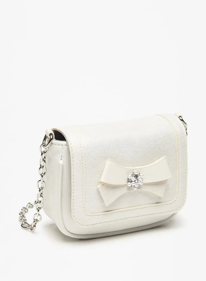 Flora Bella By Shoexpress Bow Accent Crossbody Bag with Chain Strap and Magnetic Closure