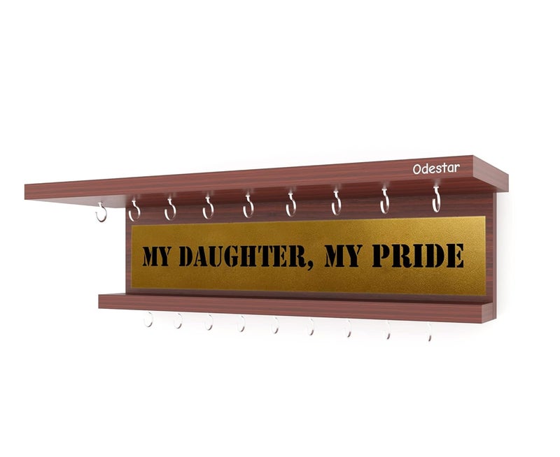 Odestar Display Medal Hanger Premier Award Medal Display Rack and Trophy Shelf Large Size 45 x 15 x 8 Centimeters Classic Walnut - Image 4