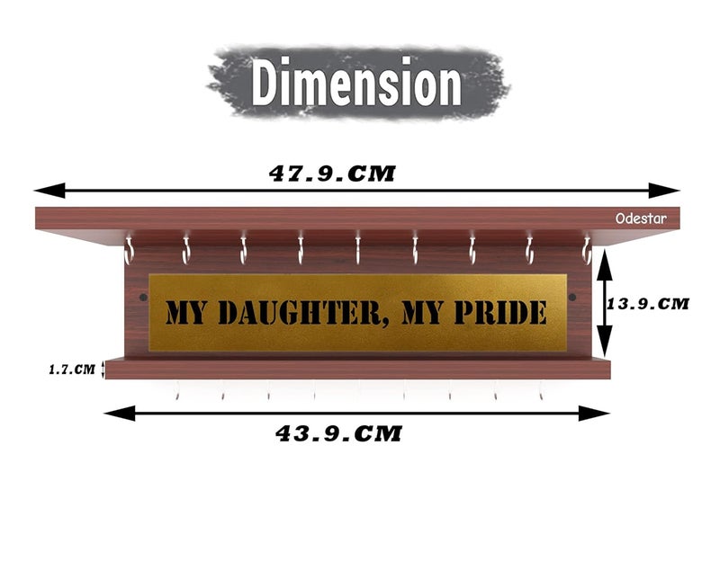 Odestar Display Medal Hanger Premier Award Medal Display Rack and Trophy Shelf Large Size 45 x 15 x 8 Centimeters Classic Walnut - Image 2
