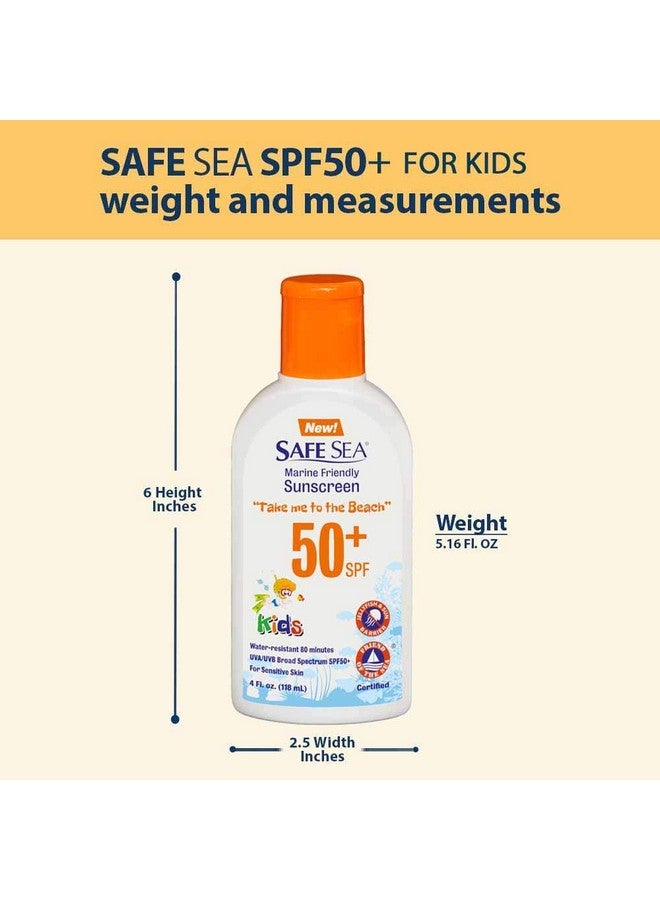 safe sea Spf50+ Kids Sunscreen Jellyfish And Sea Lice Protective Lotion. Very Water Resistant Sensitive Skin Reefsafe Sunscreen. Oxybenzone And Octinoxate Free Paraben Free 4 Fl. Oz. Pack Of 2 - Image 2