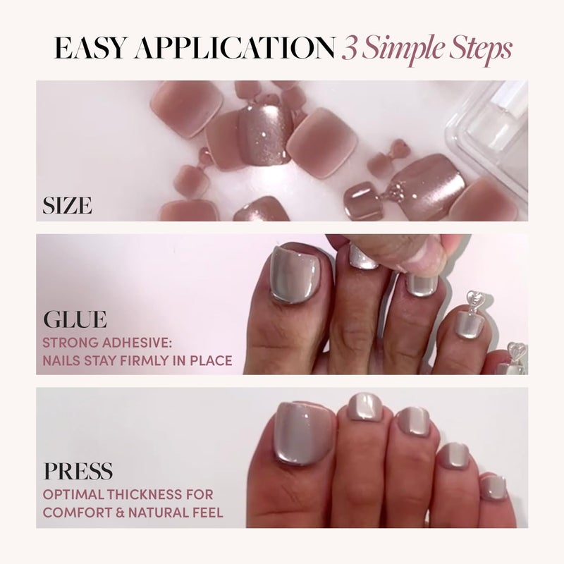 Glamnetic Press On Toenails - The Vow | Shimmery Nude Neutral Fake Toe Nails with a Velvet Finish | 16 Sizes - 32 Toe Nail Kit with Glue - Image 5