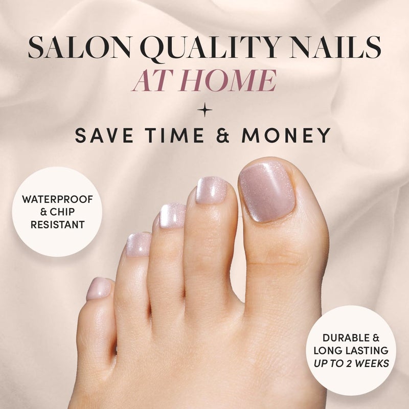 Glamnetic Press On Toenails - The Vow | Shimmery Nude Neutral Fake Toe Nails with a Velvet Finish | 16 Sizes - 32 Toe Nail Kit with Glue - Image 2