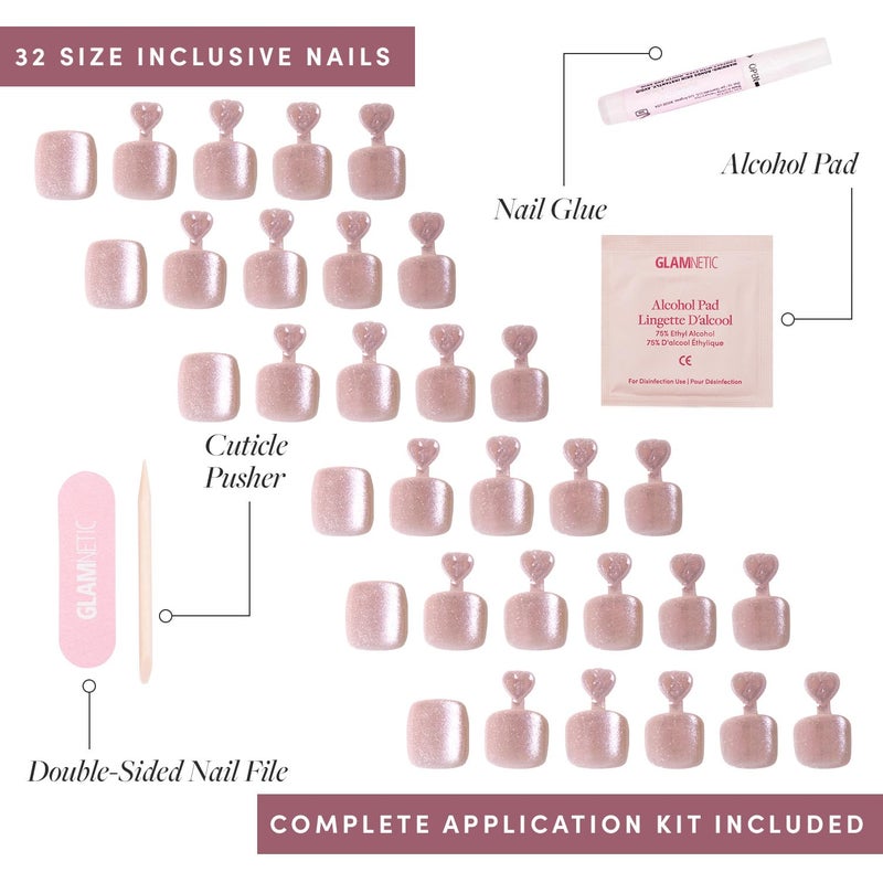 Glamnetic Press On Toenails - The Vow | Shimmery Nude Neutral Fake Toe Nails with a Velvet Finish | 16 Sizes - 32 Toe Nail Kit with Glue - Image 4