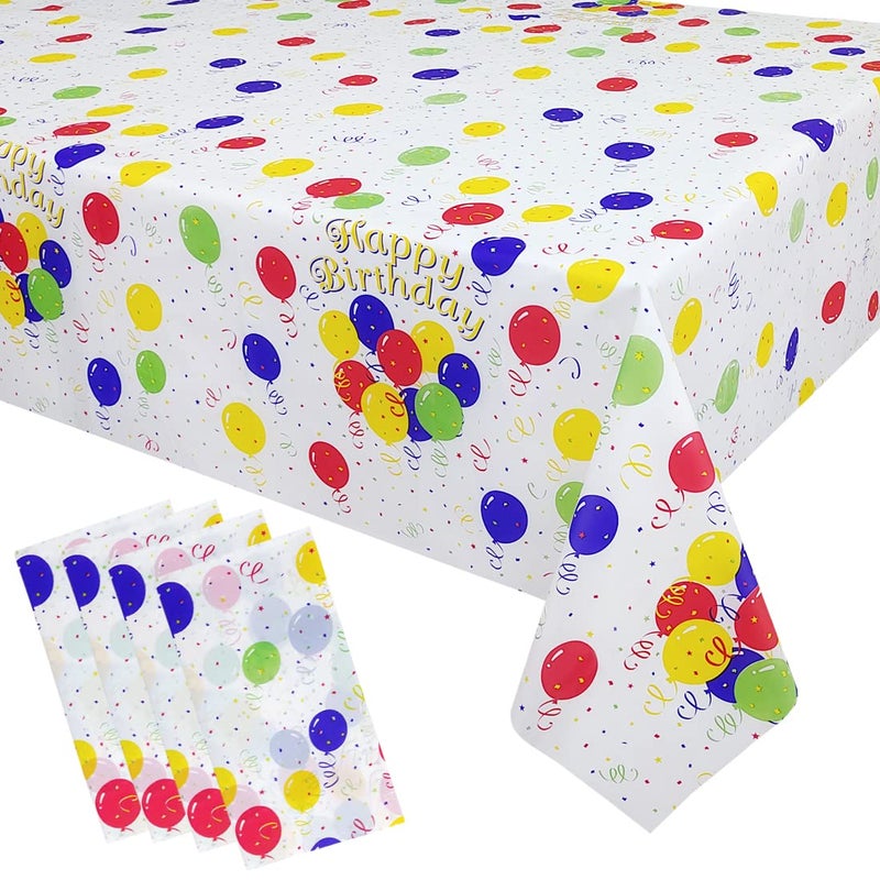 Mulbozy 4 Pcs White Birthday Tablecloths Colorful Balloons Confetti Happy Birthday Table Cloths Birthday Table Covers for Parties Decoration Supplies 108 x 54 inch