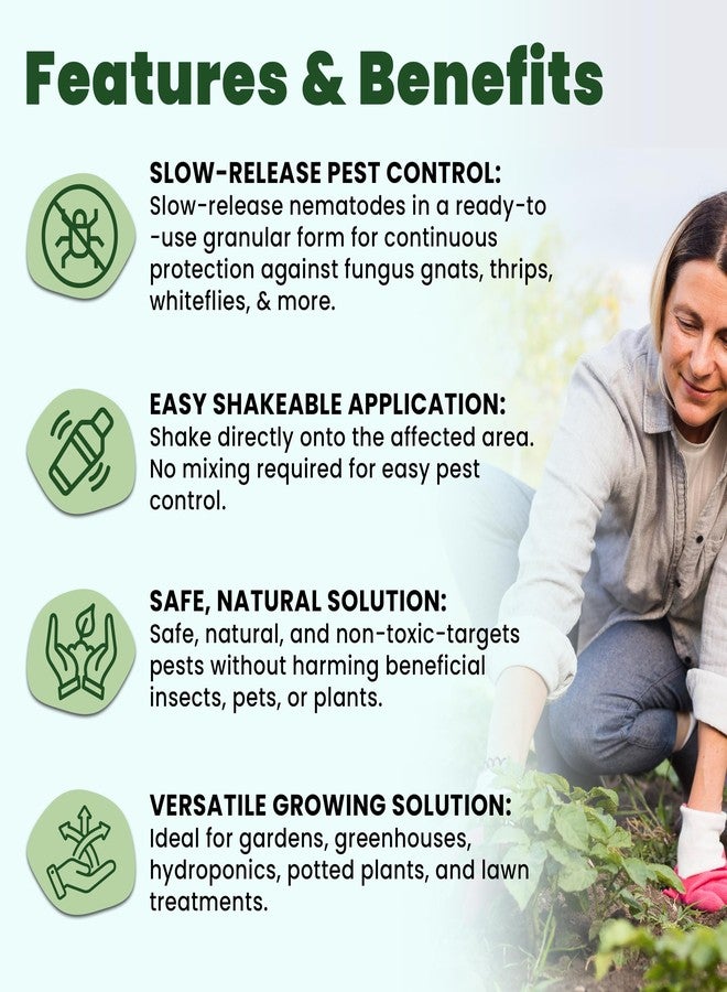 نيما نايتس، ديدان خيطية بطيئة الإطلاق، مكافحة بيولوجية للذباب، لآلئ خيطية قابلة للرج، 10 أونصة (تكفي لمعالجة مساحة تصل إلى 1000 قدم مربع تقريبًا أو 50 وعاءً) - لمكافحة ذباب الفطريات والتربس في الأوعية والحدائق - Image 2