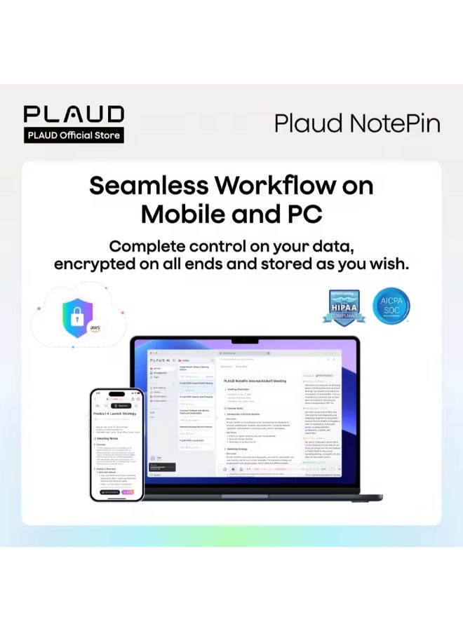 PLAUD مسجل صوتي ذكي قابل للارتداء NotePin، تحكم عبر التطبيق، نسخ وتلخيص مدعوم بتقنية ChatGPT - Image 5