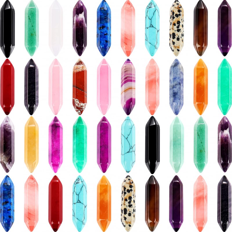 Ecation 40 Pieces Healing Crystal Wands Hexagonal Handmade Amethyst Rose Quartz Chakra Reiki Points Faceted Prism Bars for Meditation Crystal Therapy 1 Inch14 inch