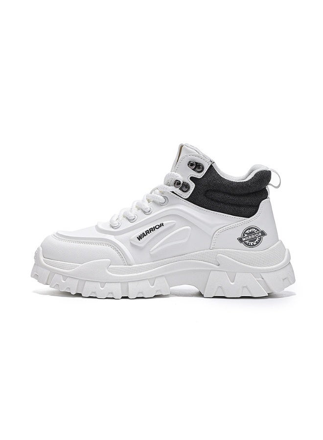 Warrior Men's High-Top Chunky Sole Martin Boots - White Casual Platform Sneakers for Autumn & Winter 42SIZE
