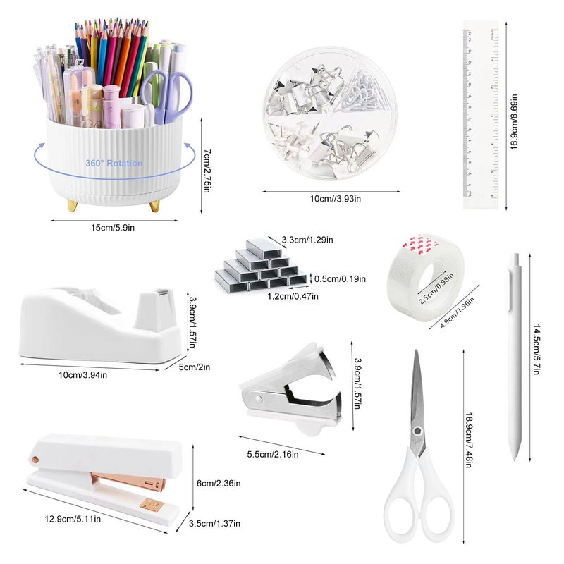 Li De Mei Rotating Pen Holder with Tape Dispenser, Stapler Remover, and Stapler - Desktop Office Organizer Set - Image 4