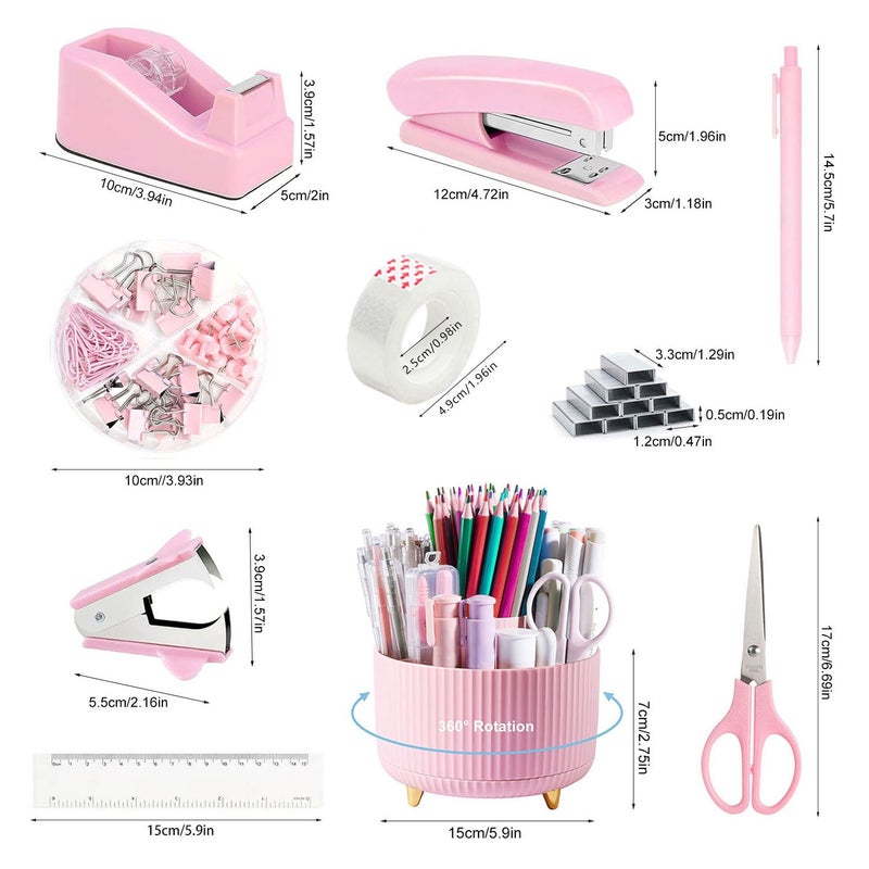 Li De Mei Rotating Pen Holder with Tape Dispenser, Stapler Remover, and Stapler - Desktop Office Organizer Set - Image 2