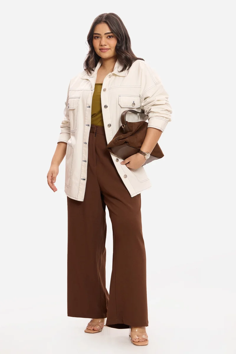 فيرجيو Solid Cotton Denim Plus Size Jacket for Women