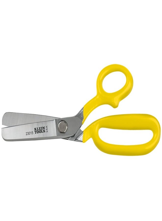 Klein Tools 23015 Scissors, Single-serrated Blade Blunt Shear Cuts Belting, Heavy Fabric, Leather, Upholstery, Heavy Carpet, More, 9.75-Inch - Image 2