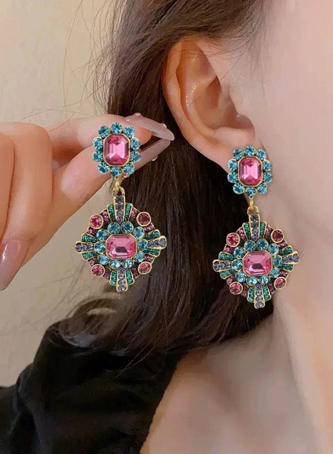 Multicolor Zircon Ethnic Earrings for Ladies, Vintage Statement Jewelry for Weddings & Parties - Image 2
