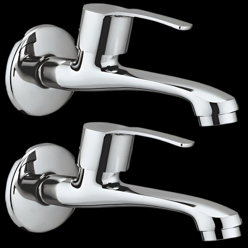Carnival Brass Long Body Bib Tap for Bathroom,Kitchen,Washbasin with Wall Flange | Chrome Finish | 2 Year Warranty | Long Body Bib Cock Tap Faucet(Wall Mount Installation) (Long Body Tap, Pack of 2) - Image 1