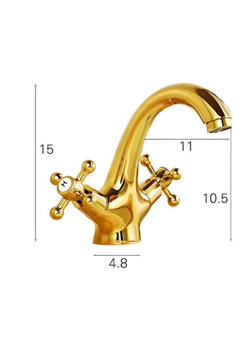 24x7 eMall - 24x7 eMall Gold Faucet Tap Mixer Hot and Cold Water Traditional Collection Zinc Heavy Knob Basin Mixer 6 inches with Connector Pipes and Ceramic Cartridge - Image 1