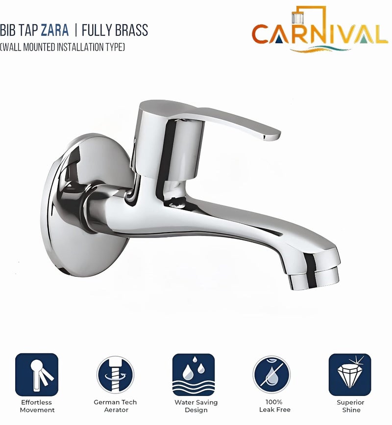 Carnival Brass Long Body Bib Tap for Bathroom,Kitchen,Washbasin with Wall Flange | Chrome Finish | 2 Year Warranty | Long Body Bib Cock Tap Faucet(Wall Mount Installation) (Long Body Tap, Pack of 2) - Image 4