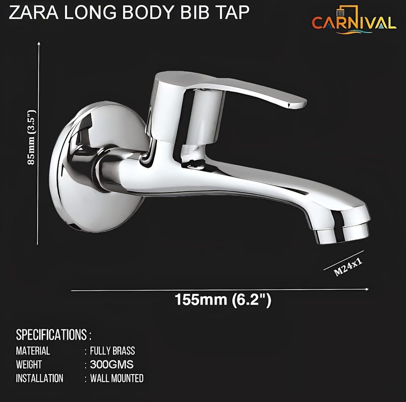 Carnival Brass Long Body Bib Tap for Bathroom,Kitchen,Washbasin with Wall Flange | Chrome Finish | 2 Year Warranty | Long Body Bib Cock Tap Faucet(Wall Mount Installation) (Long Body Tap, Pack of 2) - Image 3