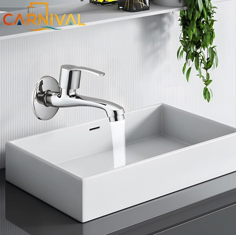 Carnival Brass Long Body Bib Tap for Bathroom,Kitchen,Washbasin with Wall Flange | Chrome Finish | 2 Year Warranty | Long Body Bib Cock Tap Faucet(Wall Mount Installation) (Long Body Tap, Pack of 2) - Image 5